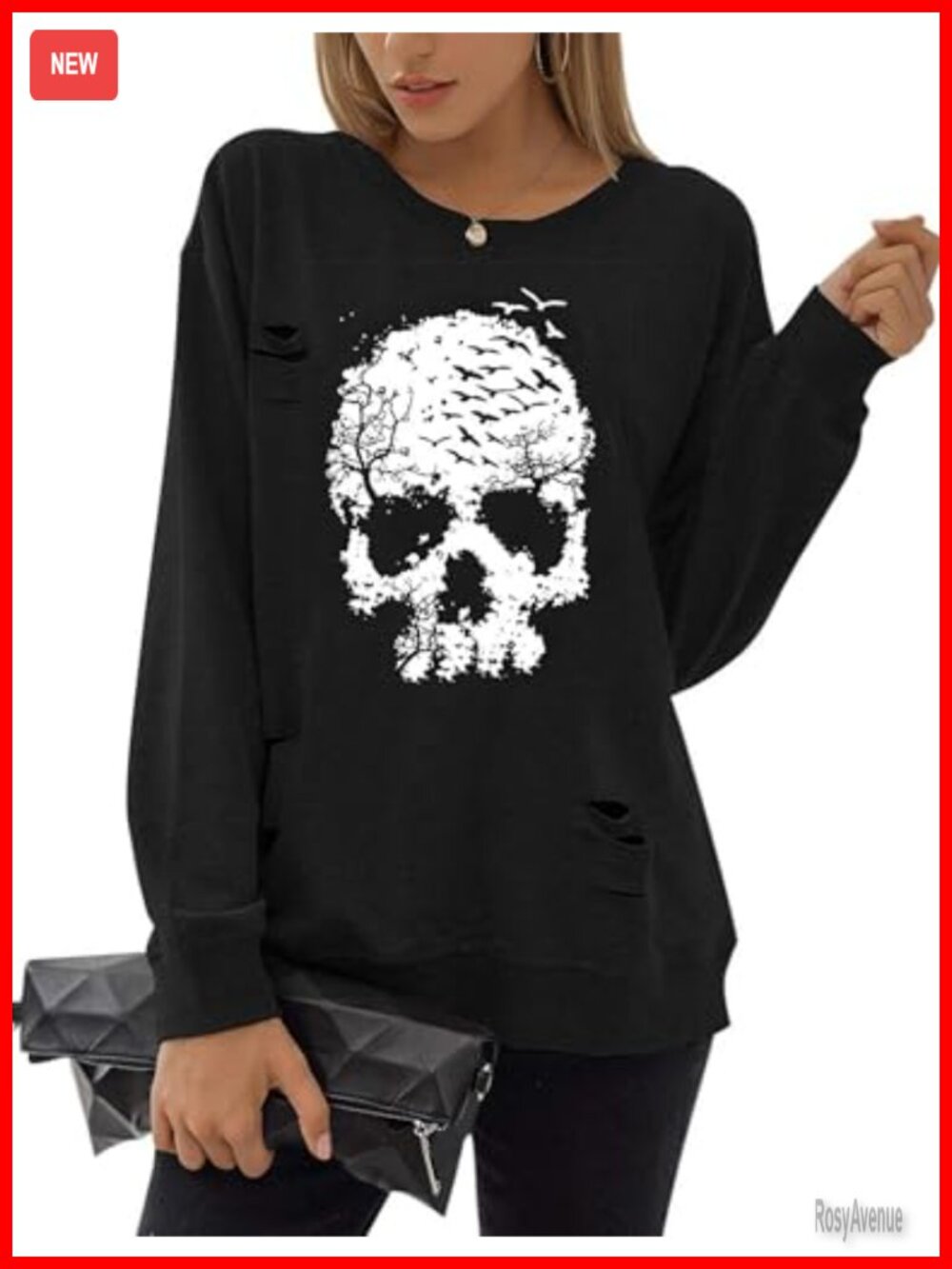 Skull Graphic Sweatshirt Crew Neck Long Sleeve Pullover Fall Halloween